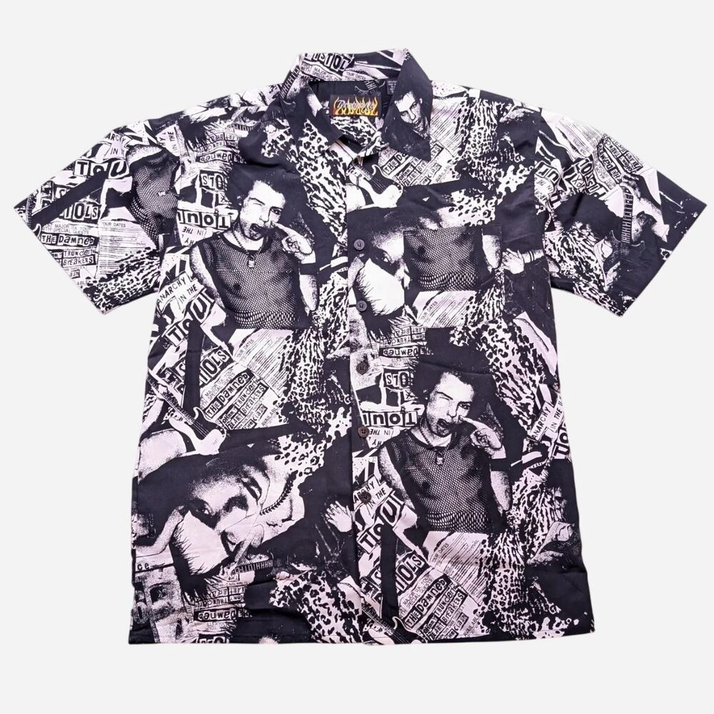Vintage Sex Pistols AOP Shirt Syd Vicious Loop Collar Button Up Sz L Dragonfly